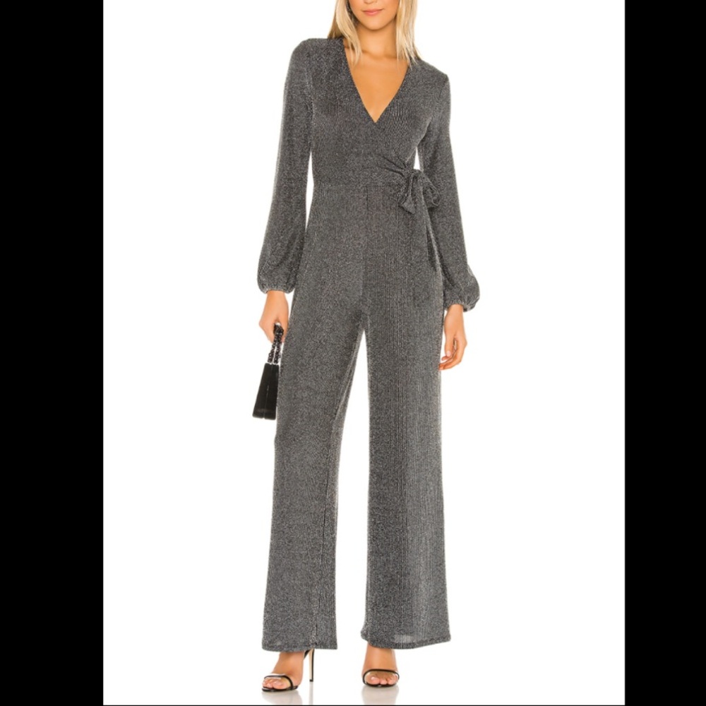 BCBGENERATION Wrap Tied Sparkle Knit Jumpsuit in Black